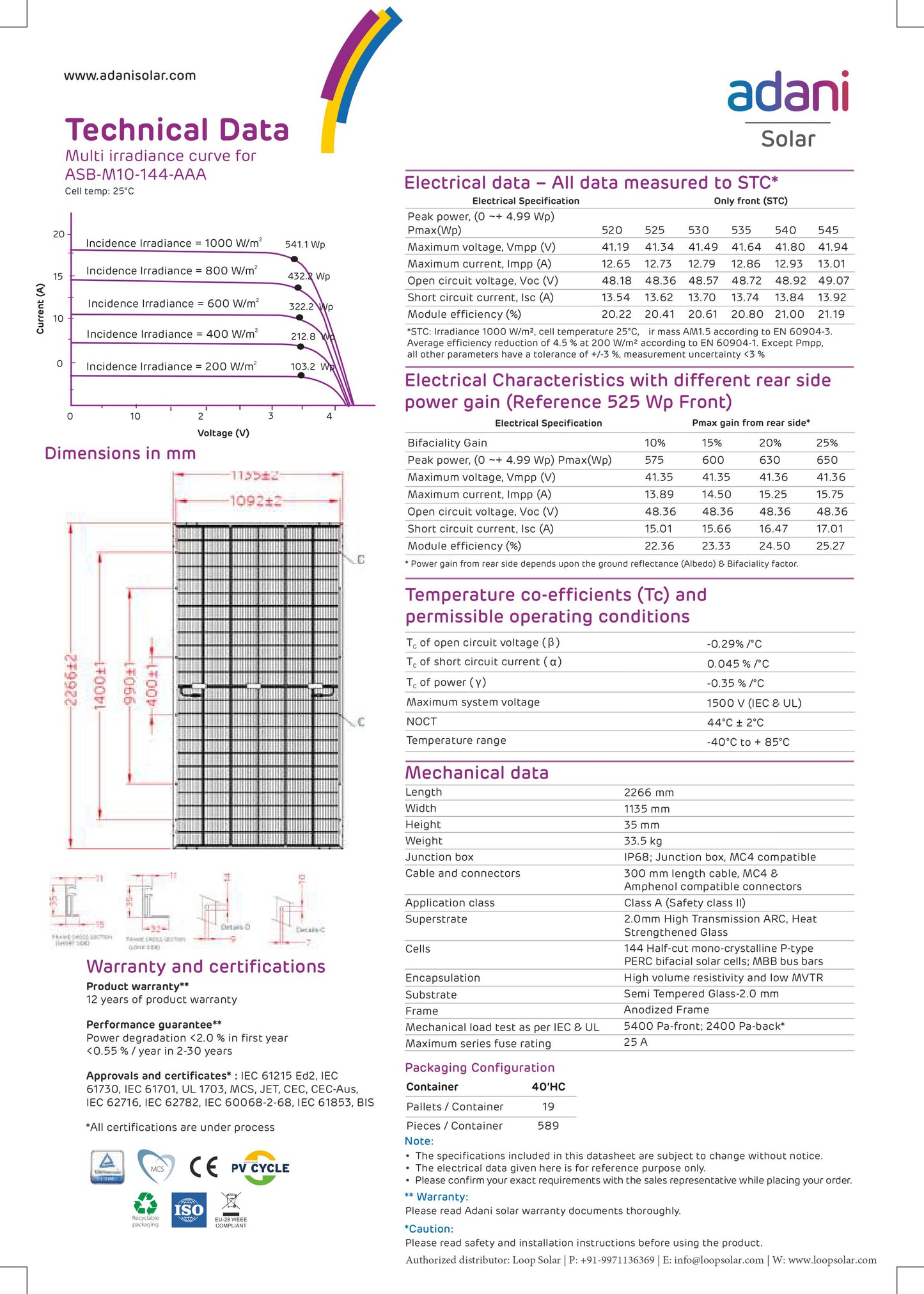 Adani Solar Panel - 530 Watt Bifacial